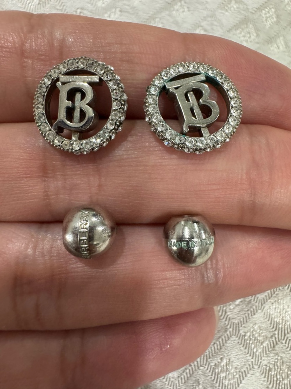 Burberry Silver Crystal Logo Halo Stud Earrings